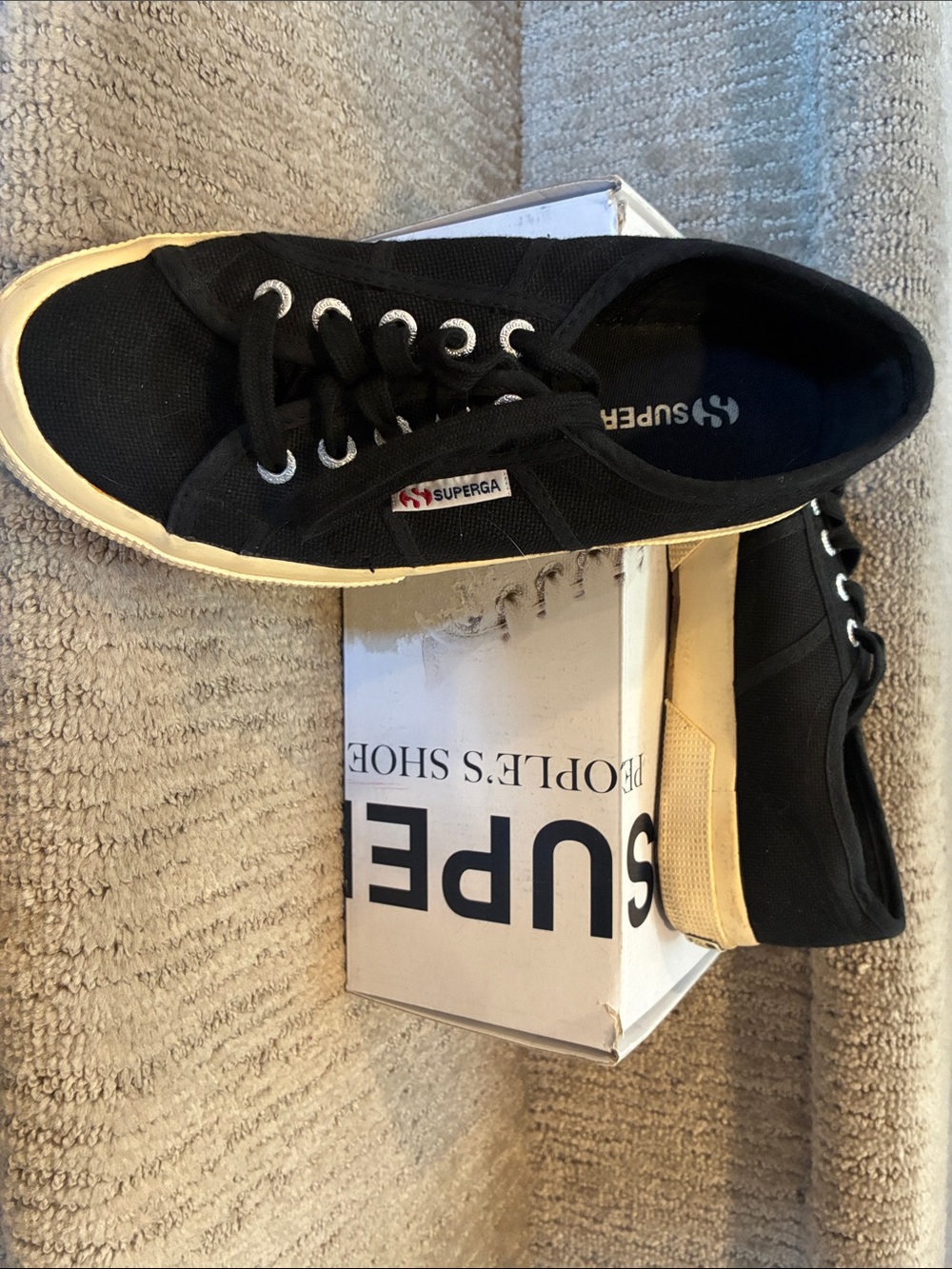 Superga Black Canvas Low-Top Sneakers with Cream Sole